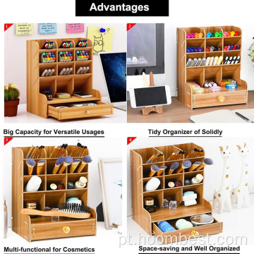 Porta-lápis de mesa de madeira para armazenamento de artigos de papelaria